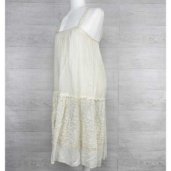 Anthropologie Pepin Tiered Swing Dress Size 2 Cream Embroidered Sleeveless Beach - Picture 4 of 13